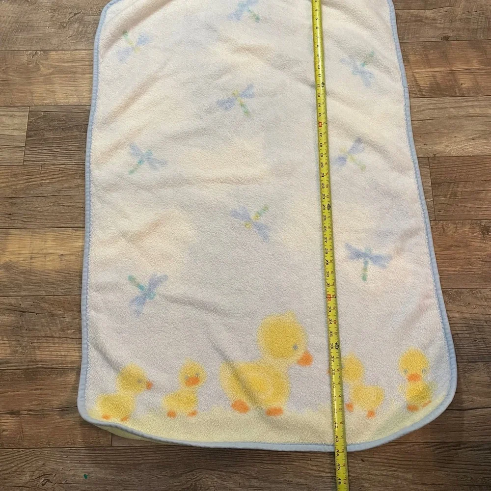 Carters Baby Blanket Blue Yellow Ducklings Dragonfly Fleece‎ Plush Nursery 44x30